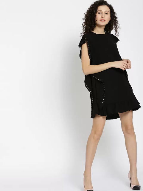 Mango Women's Black Solid Ruffled A-Line Dress |Mango In Lebanon