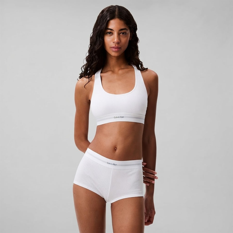 Calvin Klein Women's White Ribbed Logon Waist Band Boxer