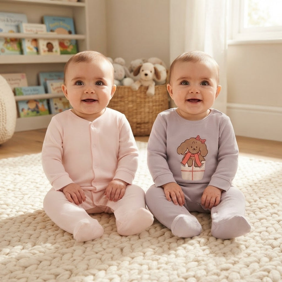 Sinsay Girl's Multicolor Cute Puppy Graphic Pack Of 2 Long-Sleeves Bodysuits