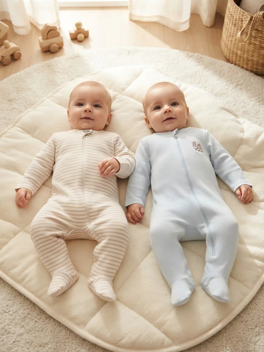 Sinsay Baby Boy's Light Blue & Beige Striped Pack Of 2 Long-Sleeves Overall