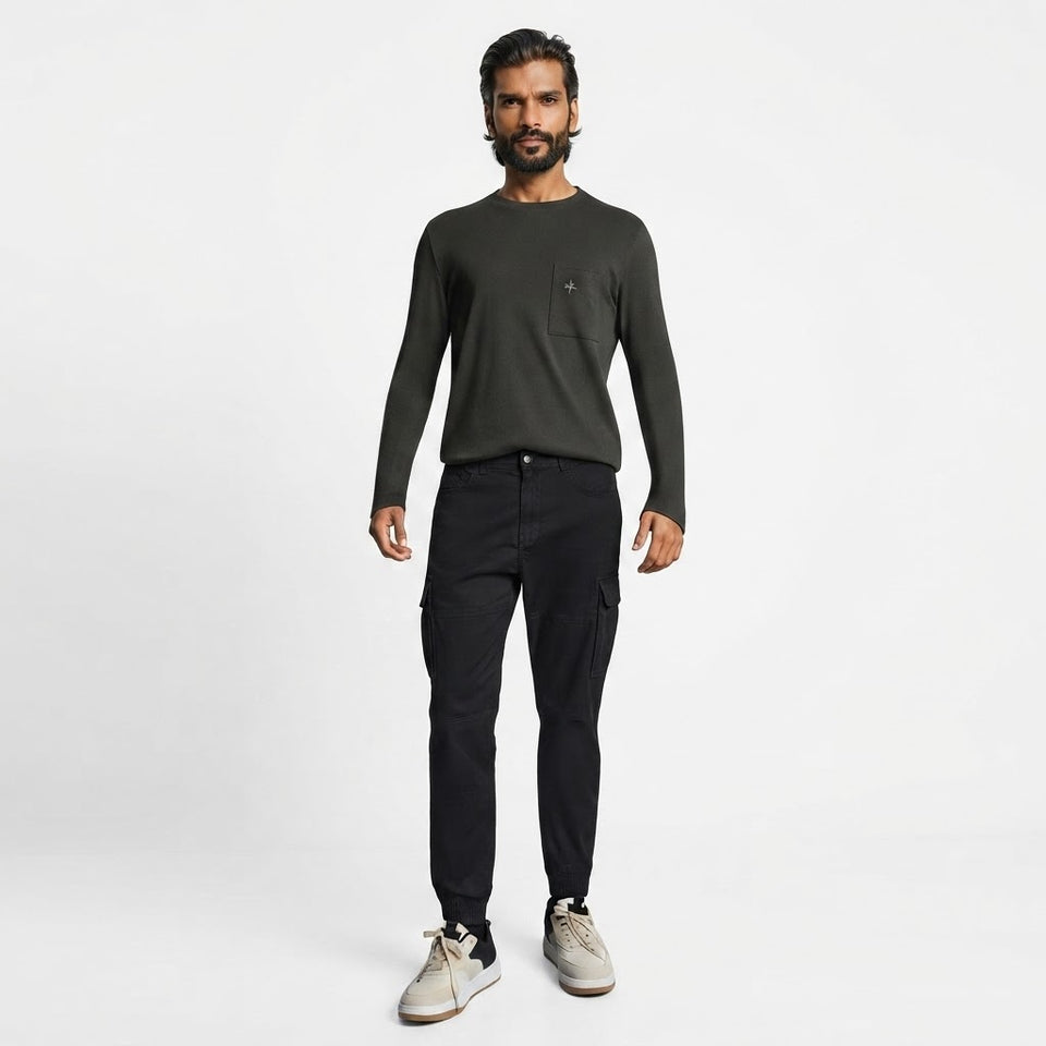 Sinsay Men's Black Elastic Cuffs & Side Utility Pockets Jogger