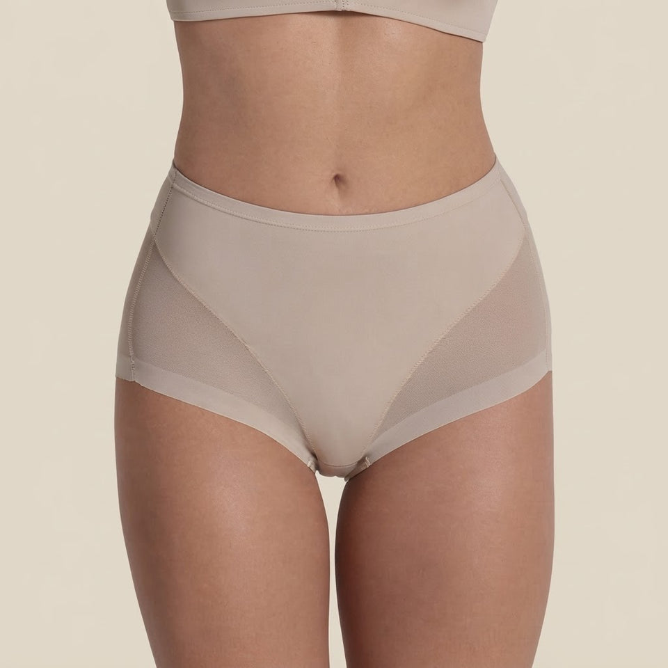Leonisa Women's Light Beige Mesh Panels High-Waisted Briefs