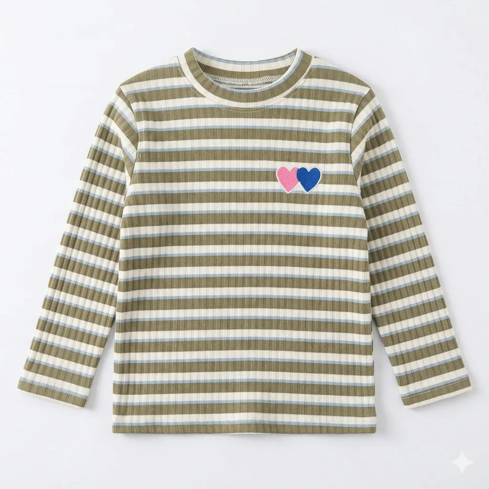 Zara Girl's Multicolor Striped Two Heart Chest Patch Long Sleeve Blouse | Zara In Lebanon