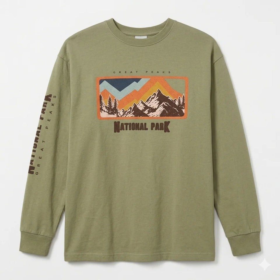 Zara Boy's Khaki Green "National Park" Graphic Long Sleeve Blouse | Zara In Lebanon