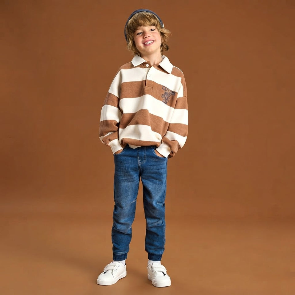 Sinsay Boy's Dark Blue Ribbed Cuffs Jogger Jeans