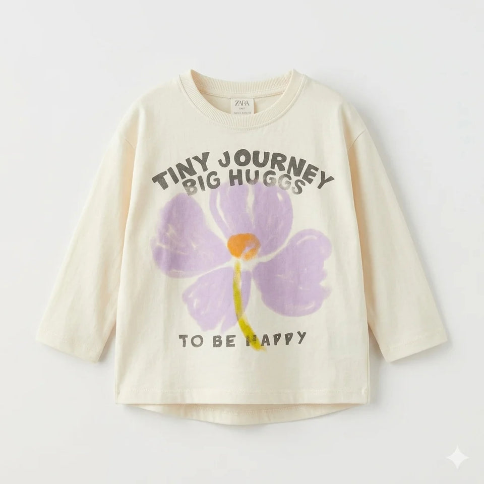 Zara Girl's Off White Flower Graphic Print Long Sleeve Blouse | Zara In Lebanon