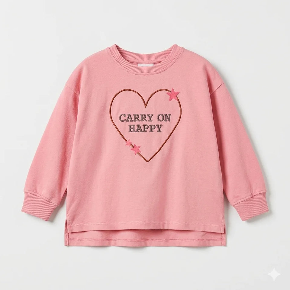 Zara Girl's Pink "Carry On Happy" Graphic Print Long Sleeve Blouse | Zara In Lebanon
