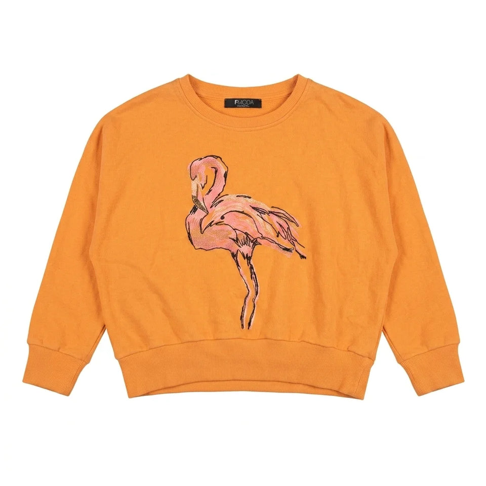 Fmoda Girl's Orange Flamingo Embroidered Sweatshirt | Fmoda In Lebanon