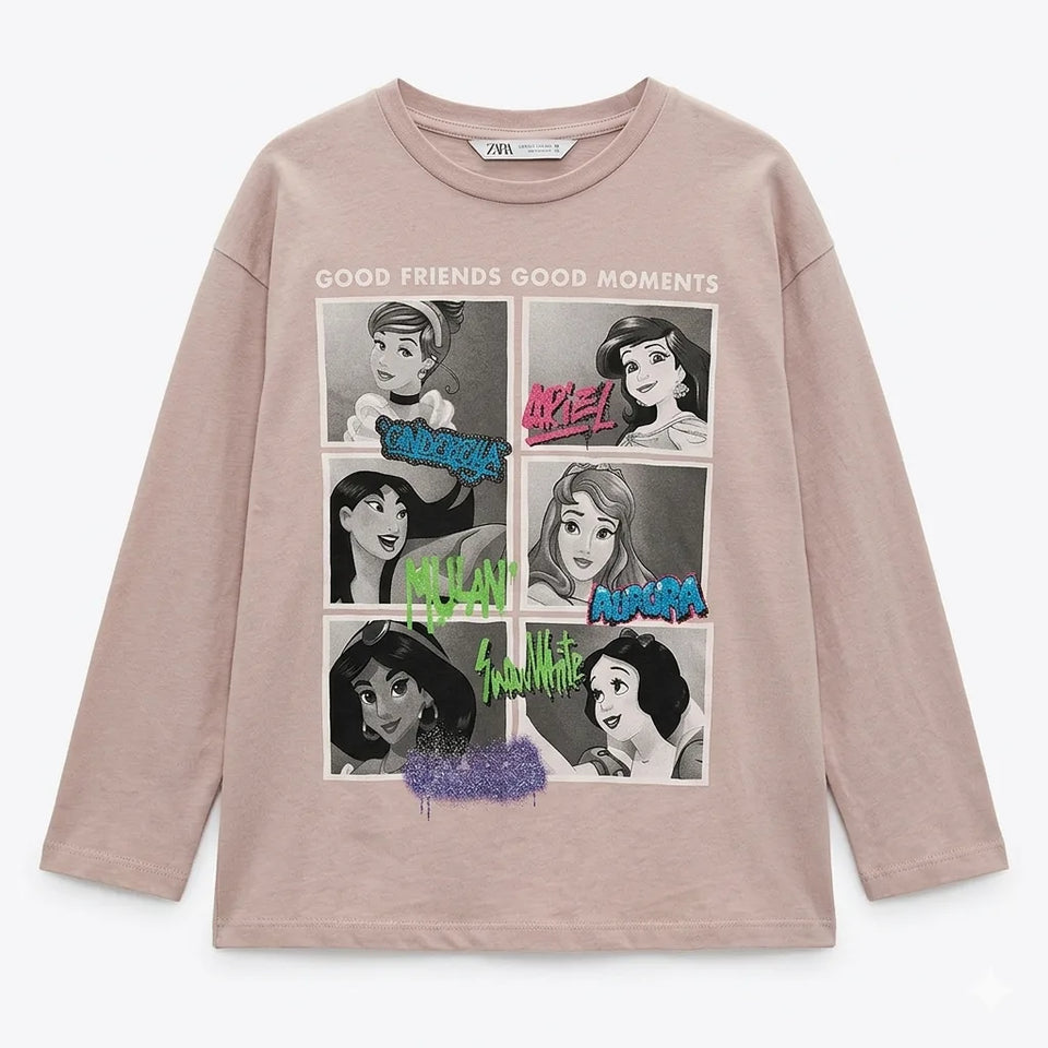 Zara Girl's Dusty Rose "Good Friends Good Moments" Graphic Long Sleeve Blouse | Zara In Lebanon