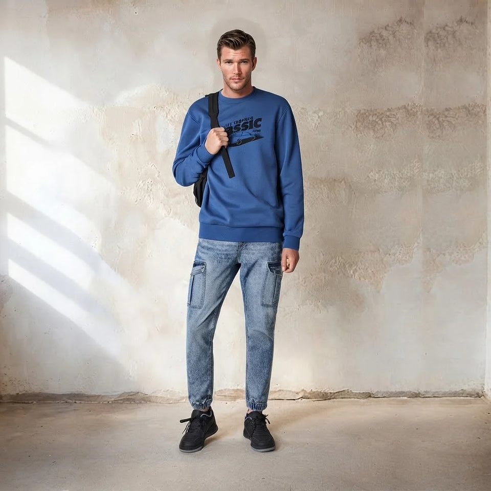 Sinsay Men's Light-Washed Blue Slim-Fit Jogger Jeans