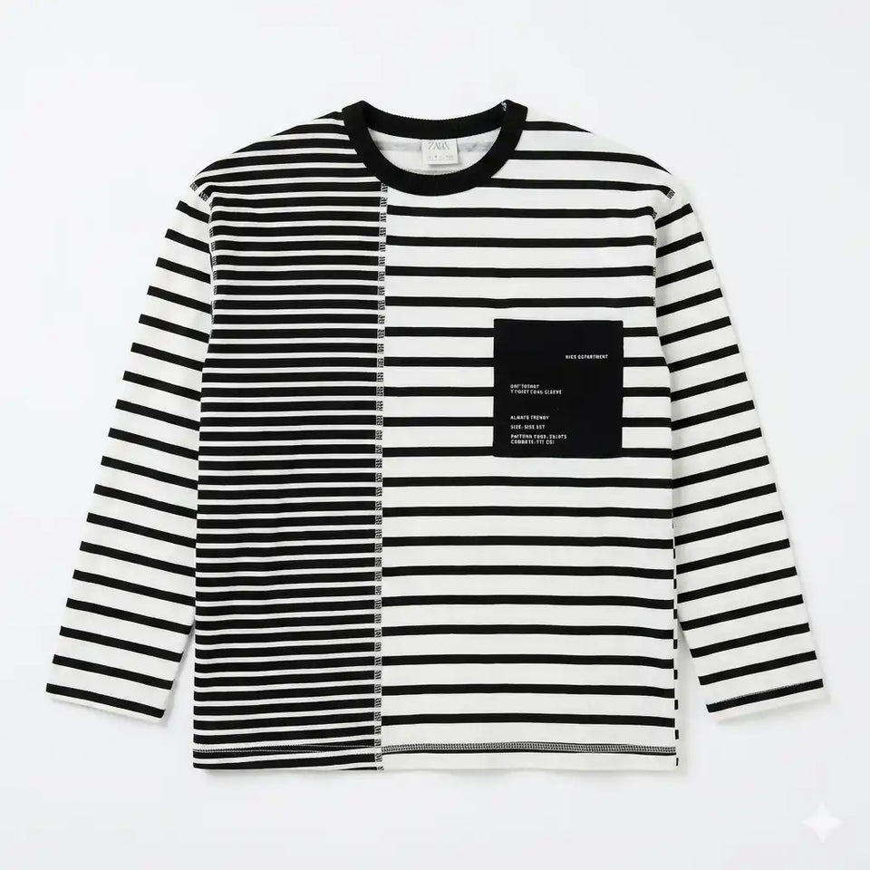 Zara Boy's Black/White Striped With Chest Pocket Long Sleeve Blouse | Zara In Lebanon