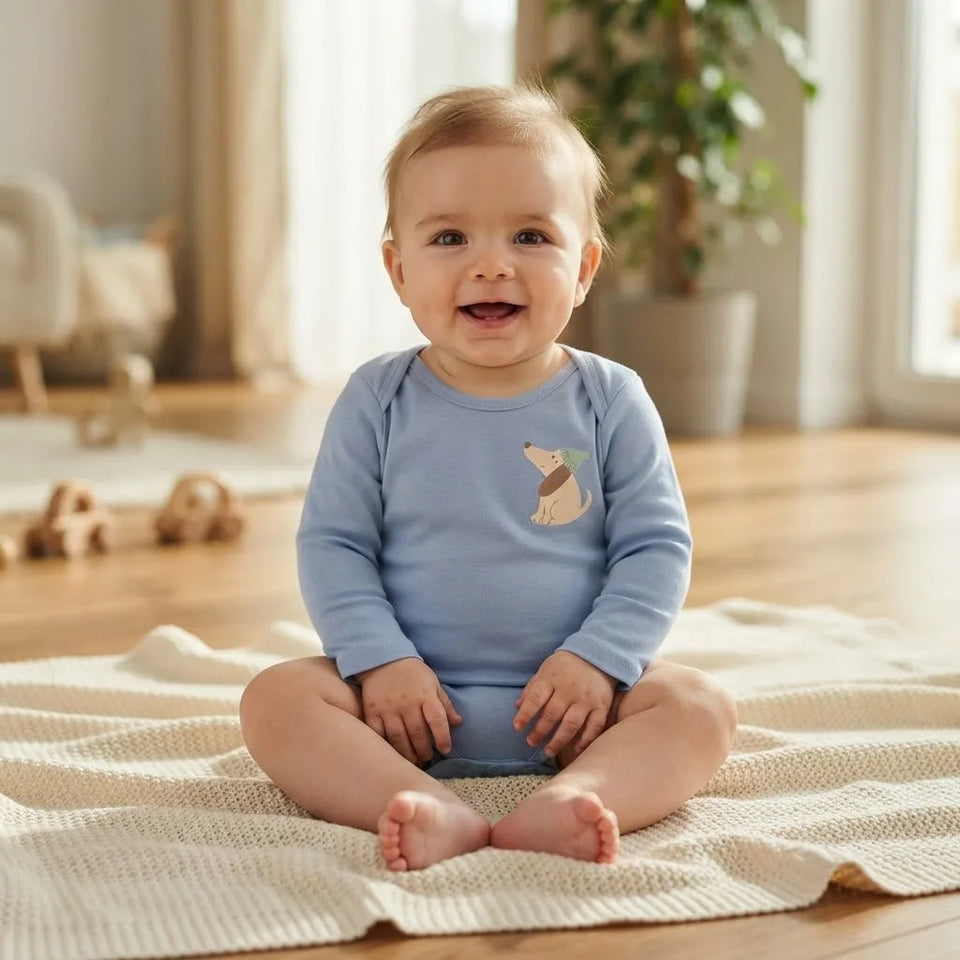 Sinsay Baby Boy's Light Blue Chest Print Long-Sleeve Bodysuits