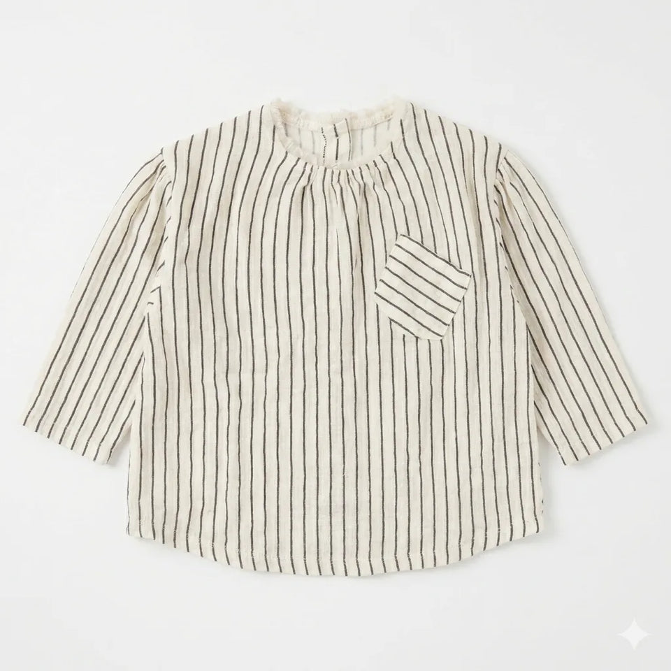 Zara Baby Girl's White/Grey Striped With Chest Pocket Long Sleeve Blouse | Zara In Lebanon