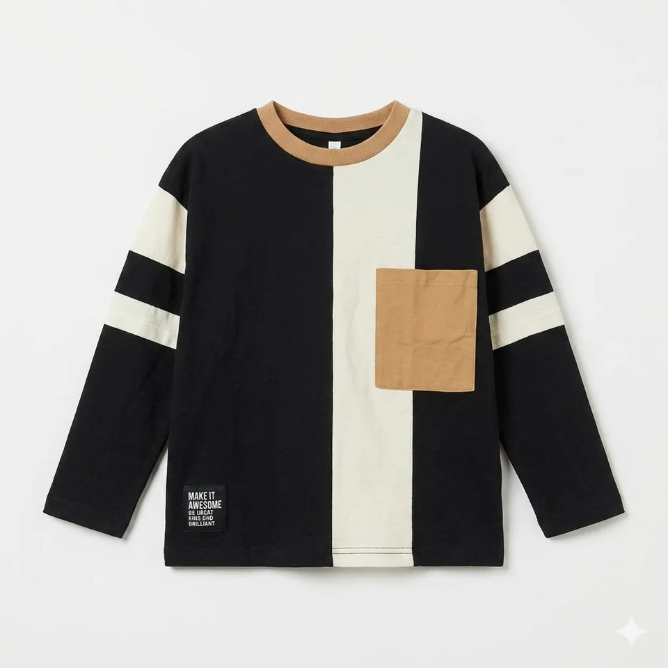 Zara Boy's Multicolor Striped "Make It Awesome" Patch Long Sleeve Blouse | Zara In Lebanon