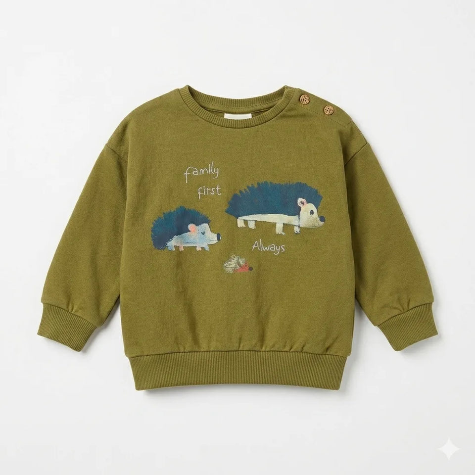 Zara Baby Boy's Olive Green "Family First Always" Graphic Sweatshirt | Zara In Lebanon