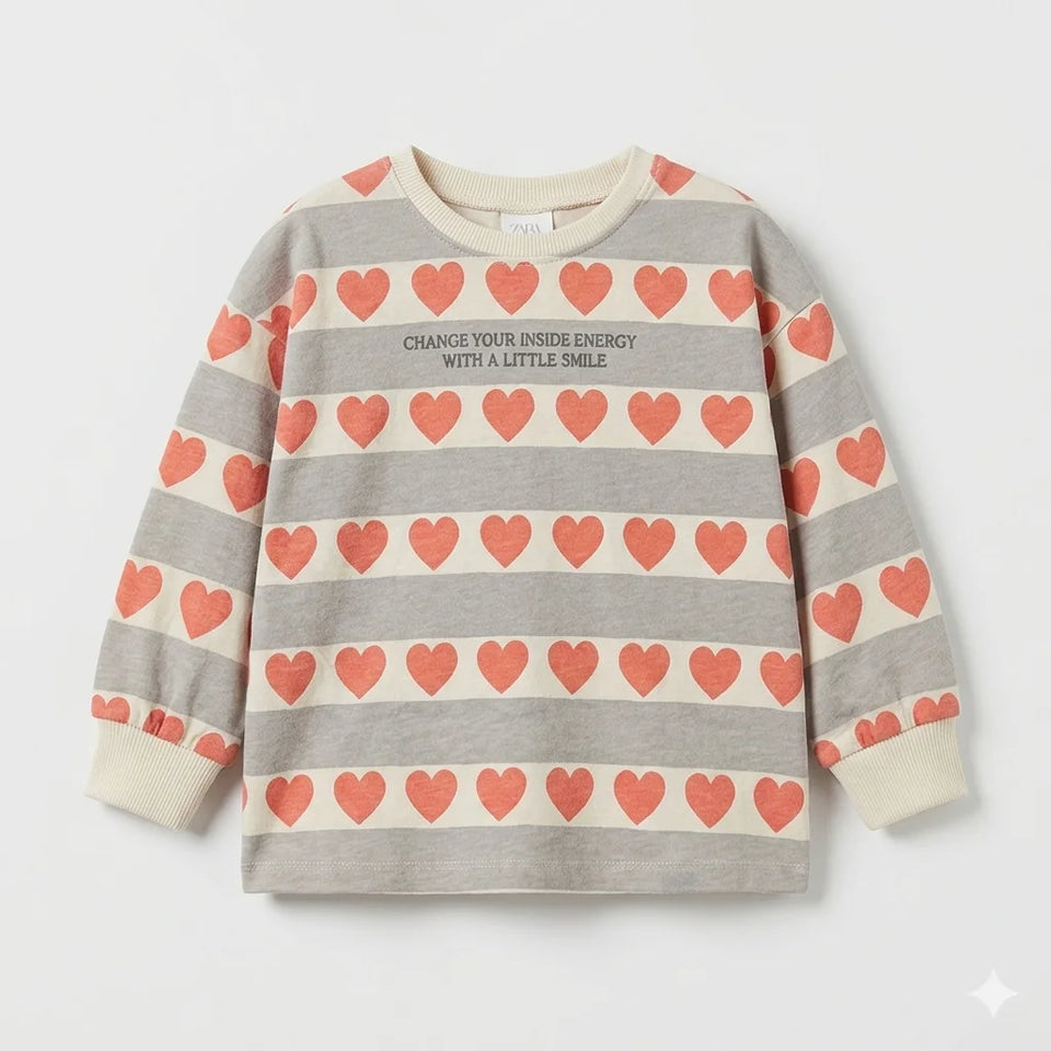 Zara Baby Girl's Multicolor All Over Heart Print Long Sleeve Blouse | Zara In Lebanon