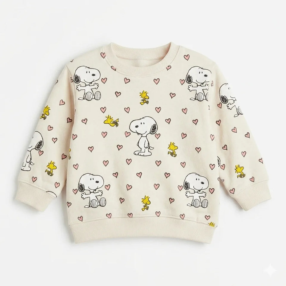 Zara Girl's Beige Snoopy And Heart All Over Print Sweatshirt | Zara In Lebanon