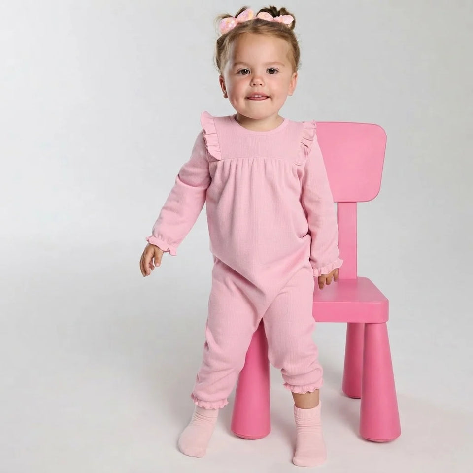 Sinsay Girl's Light Pink Ruffled Shoulder Overall