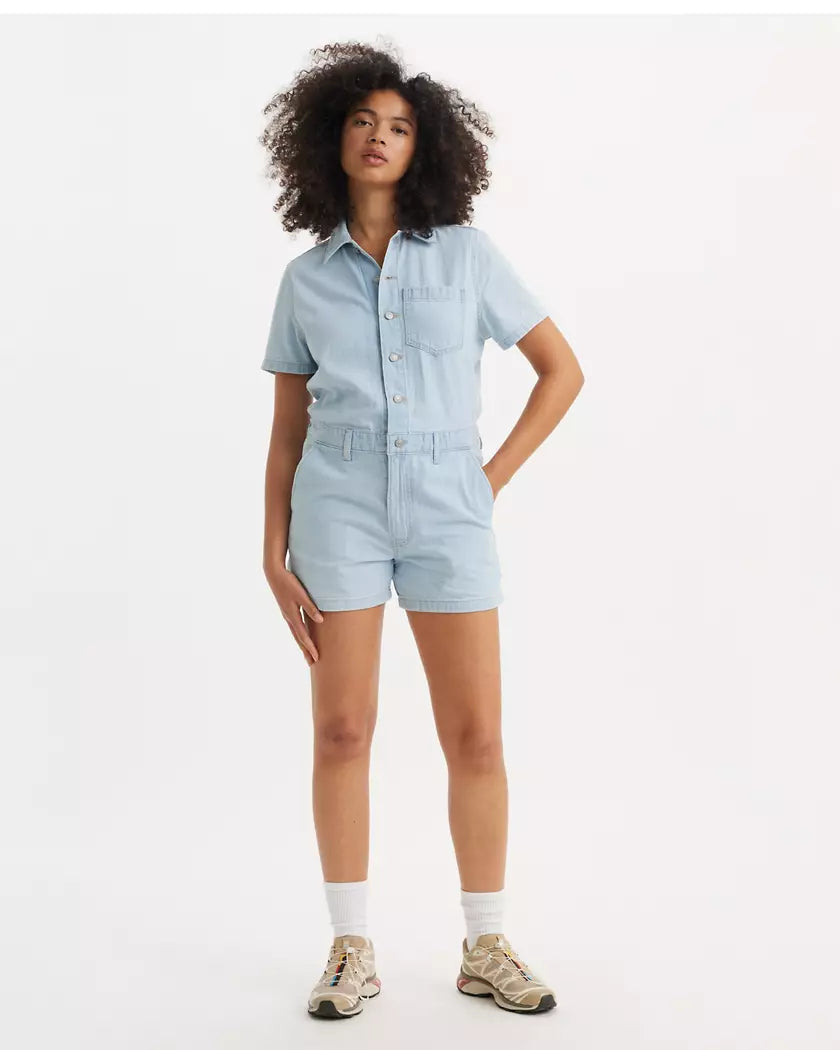 Levi's Women's Light Blue Short Sleeve Denim Heritage Romper |Levi's In Lebanon