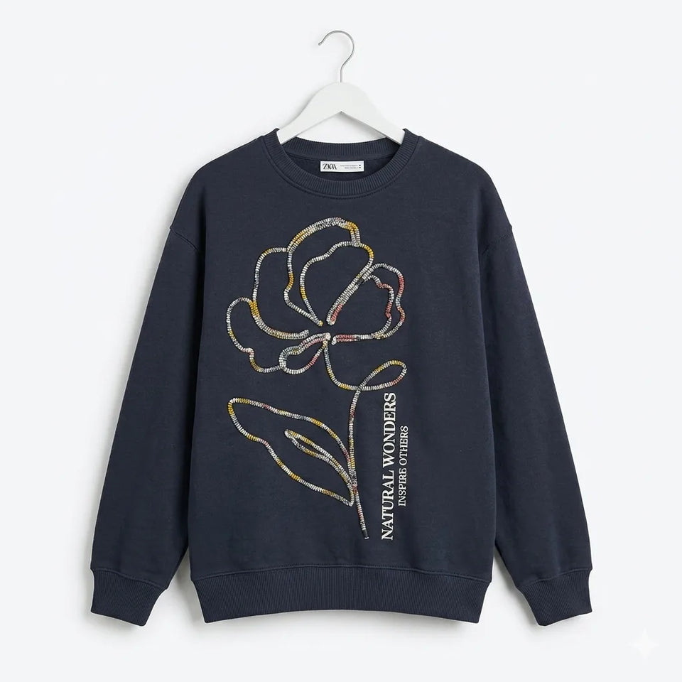 Zara Girl's Dark Grey "Natural Wonders Inspire Others" Graphic Sweatshirt | Zara In Lebanon