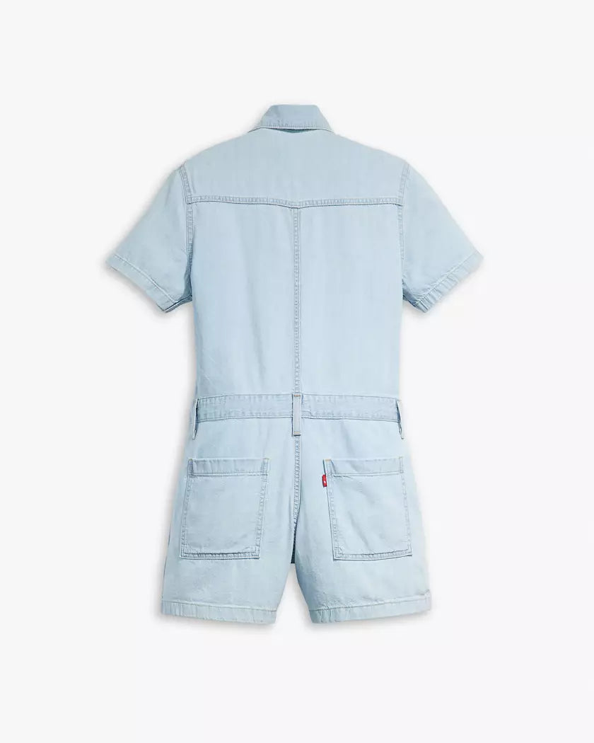 Levi's Women's Light Blue Short Sleeve Denim Heritage Romper |Levi's In Lebanon