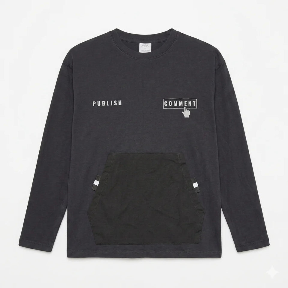 Zara Boy's Dark Grey Kangaroo Pocket Long Sleeve Blouse | Zara In Lebanon
