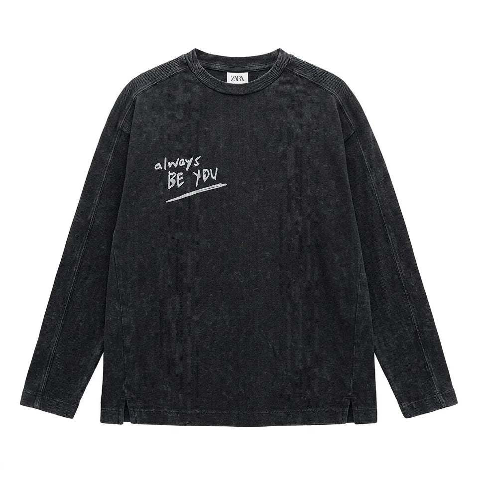 Zara Boy's Washed Navy "Always Be You" Print Long Sleeve Blouse | Zara In Lebanon