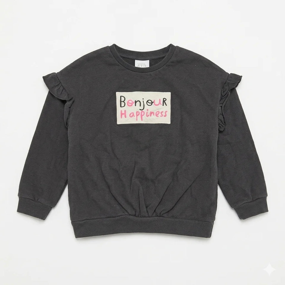 Zara Baby Girl's Dark Grey "Bonjour Happiness" Sweatshirt | Zara In Lebanon