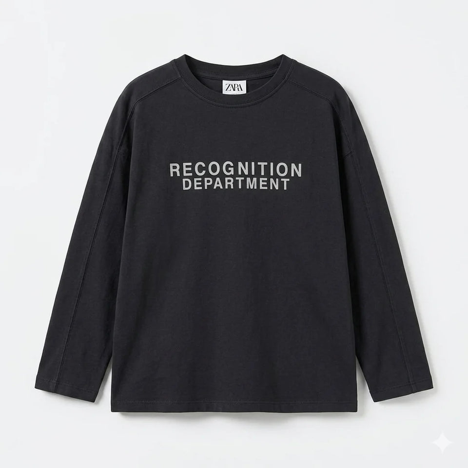 Zara Boy's Dark Grey "Recognition Department" Print Long Sleeve Blouse | Zara In Lebanon