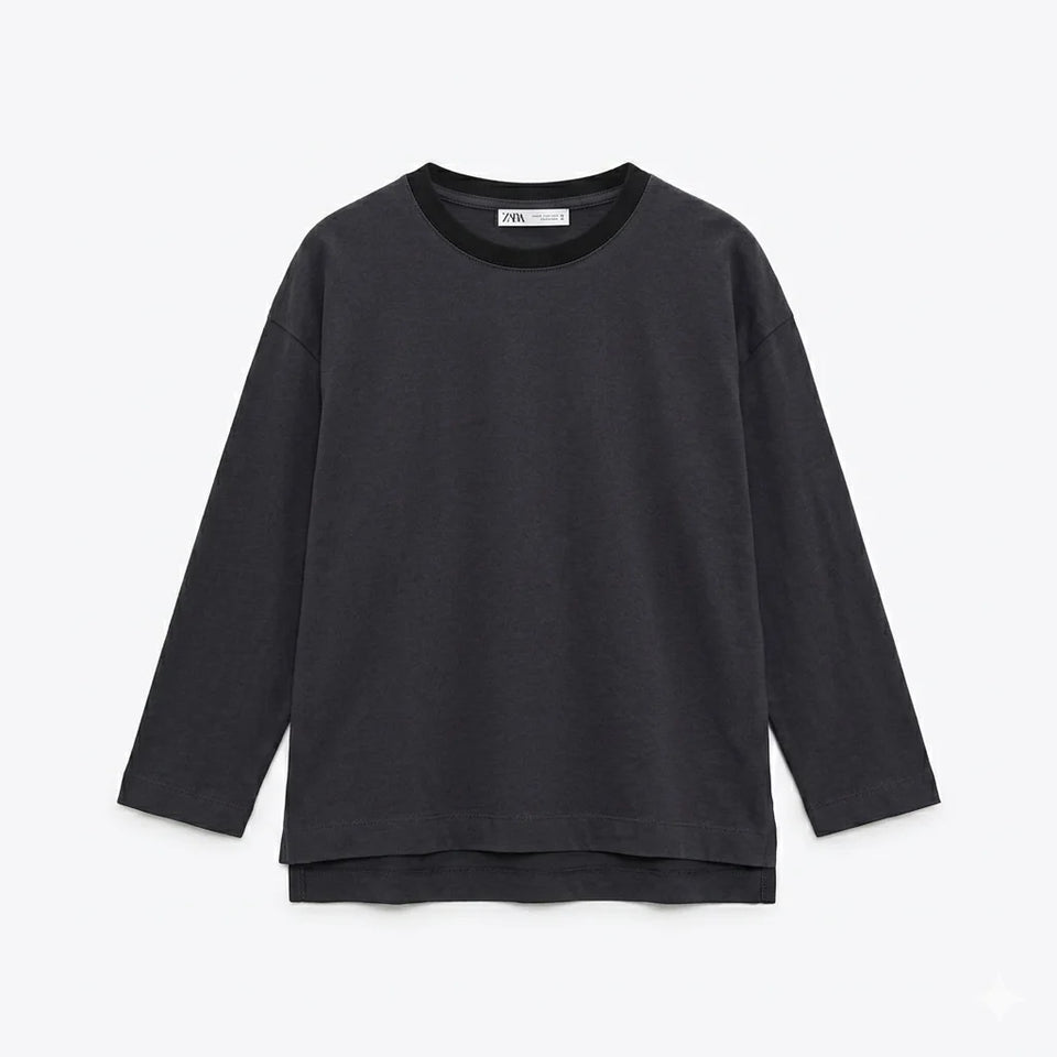Zara Boy's Dark Grey Plain Crew Neck Long Sleeve Blouse | Zara In Lebanon