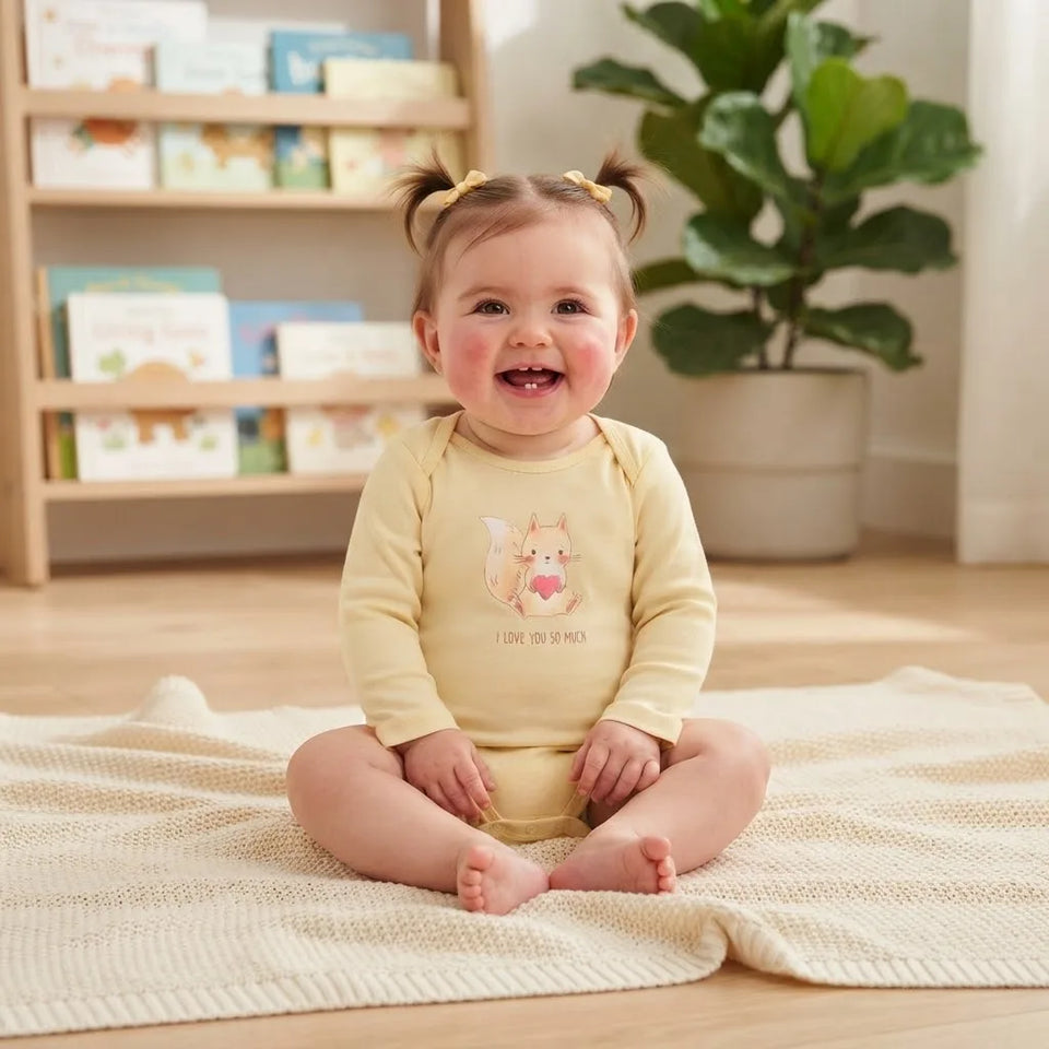Sinsay Baby Girl's Cream Chest Print Long-Sleeves Bodysuit