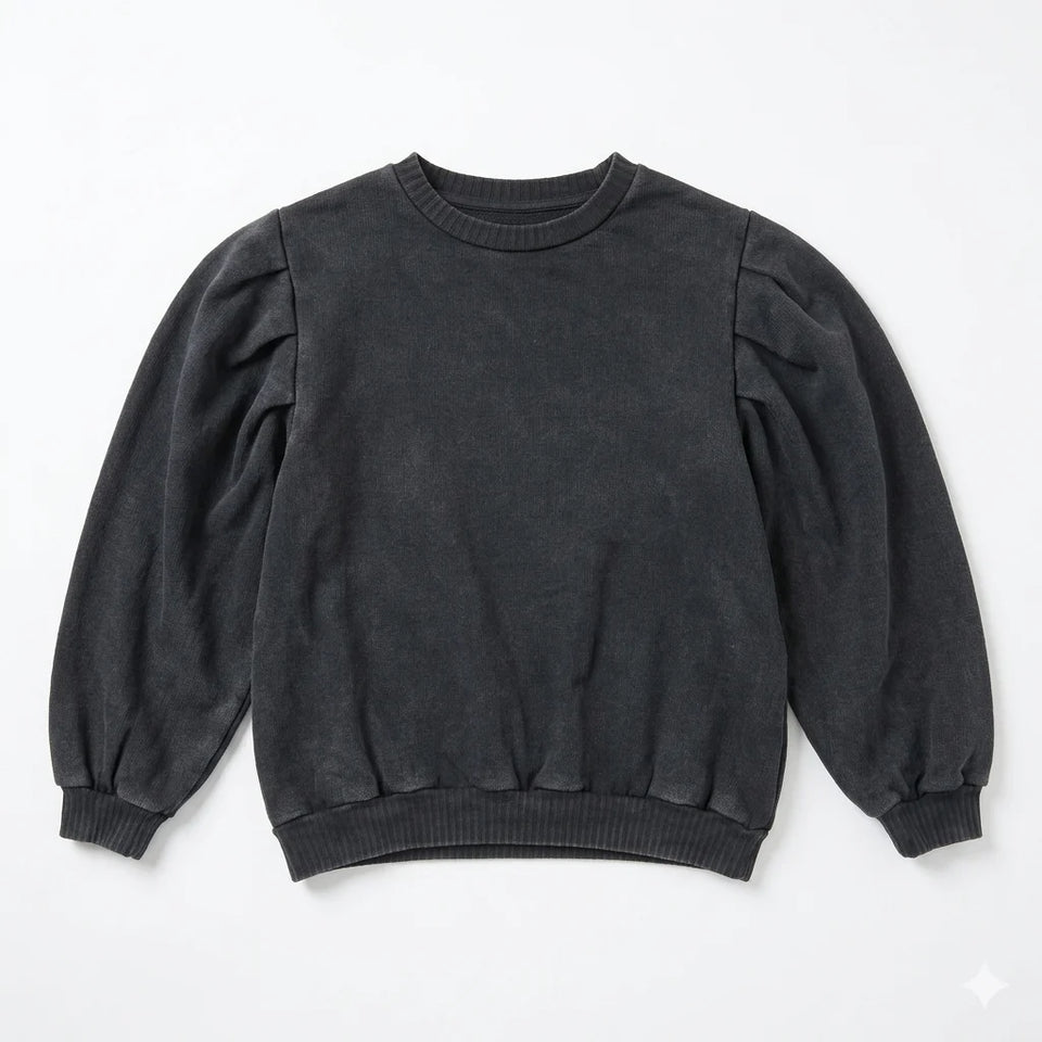 Zara Girl's Dark Grey Fancy Sleeve Crew Neck Sweatshirt | Zara In Lebanon