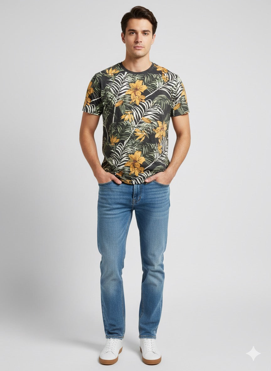 Redefined Rebel Men's Black T-Shirt With Floral Print | Redefined Rebel In Lebanon