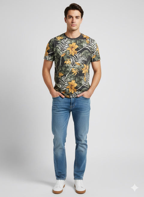 Redefined Rebel Men's Black T-Shirt With Floral Print | Redefined Rebel In Lebanon