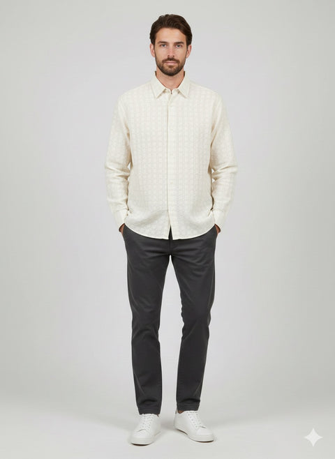 Jack & Jones Men's Beige Long Sleeve Button-Down Shirt | Jack & Jones In Lebanon