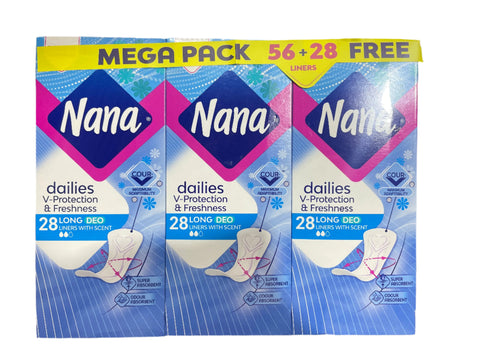 Nana Dailies Fresh & Protect Long Deo Liners With Scent 28 Pads 2+1 Free | Nana In Lebanon