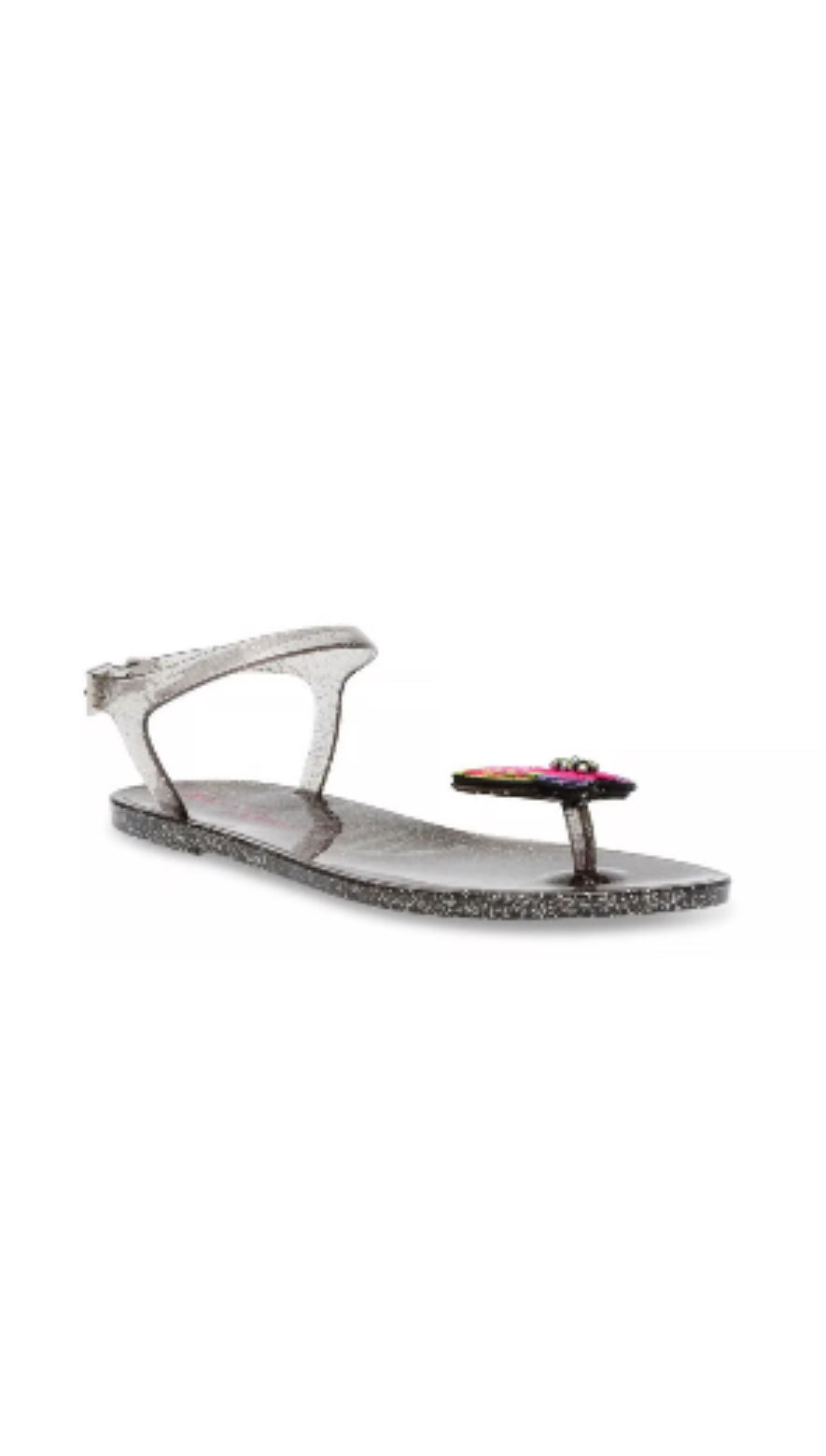 Betsey Johnson Women's Black Tabby Glitter Flat Jelly Sandals | Betsey Johnson in Lebanon