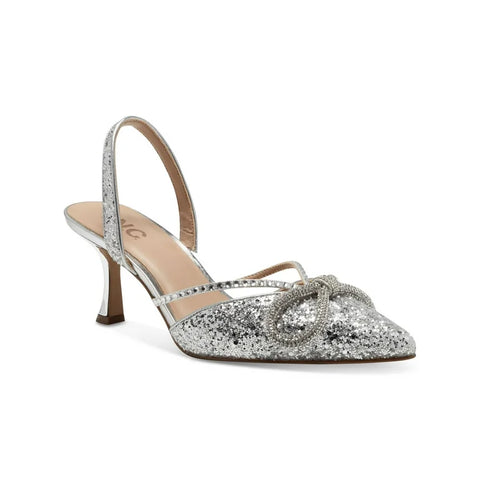 INC International Concepts Women Silver Mixed Silver Glitter Heels