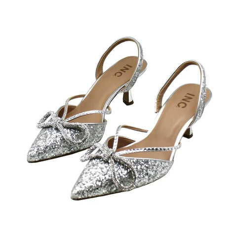 INC International Concepts Women Silver Mixed Silver Glitter Heels