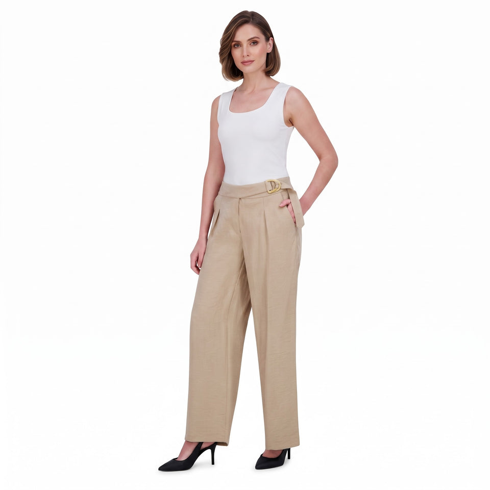 DKNY Women's Beige Wide-Leg Belted Pants