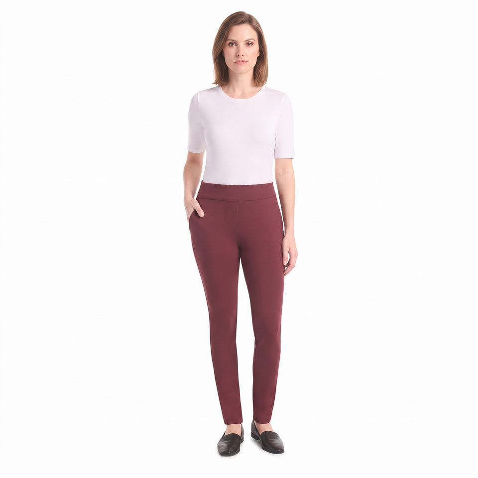 Dalia Women's Burgundy Mid Rise Pull-On Ponte Pants