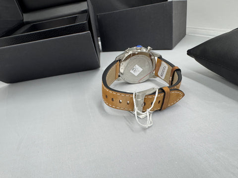ALPINA Men's Startimer Chronograph Big Date Swiss Made Quartz Stainless Steel Case with Brown Leather Strap Watch