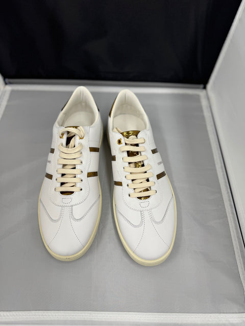 FERRAGAMO Achille 2 Low Top Sneaker In White & Gold