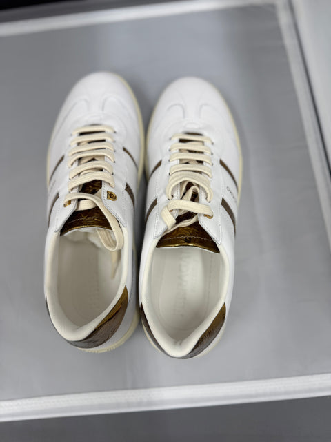 FERRAGAMO Achille 2 Low Top Sneaker In White & Gold