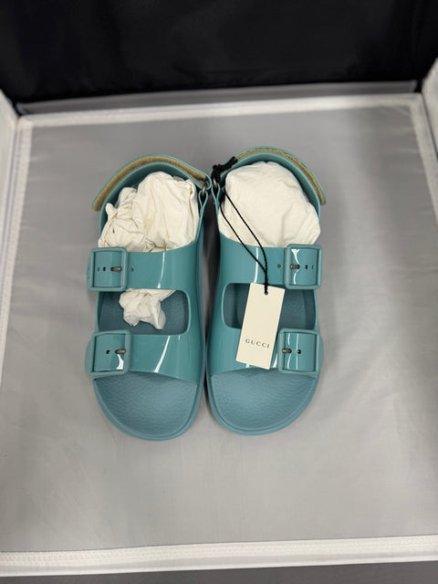 GUCCI Rubber Mini Double G Womens Isla Azure Sandals