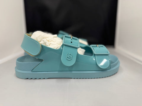 GUCCI Rubber Mini Double G Womens Isla Azure Sandals