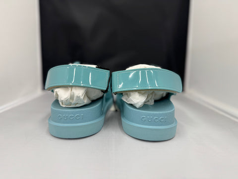 GUCCI Rubber Mini Double G Womens Isla Azure Sandals