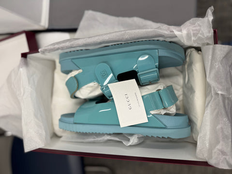 GUCCI Rubber Mini Double G Womens Isla Azure Sandals