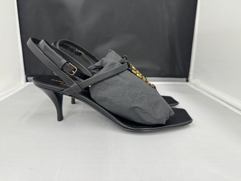 YSL Yves Saint Laurent Cassandra Monogram Logo Leather Heels