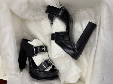 Alexander McQueen Luxury Black Buckle Platform Sandal Heels